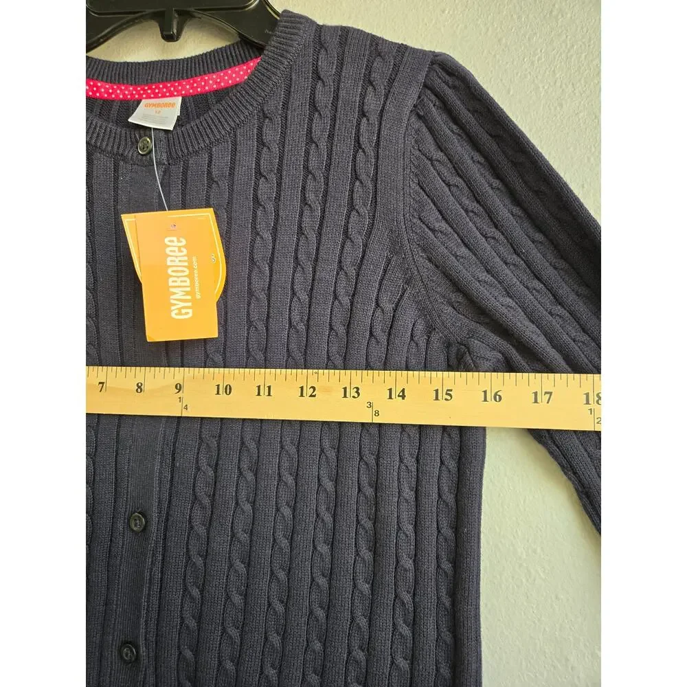 Gymboree Girls Size 12 Navy Blue‎ Cable Knit Button Front Cardigan Sweater NWT